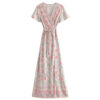 Floral Print Deep V Neck Maxi(pink)