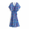 Sundress v-neck Long Maxi Dress (Blue)