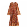 Front view of boho floral maxi dress with V-neck