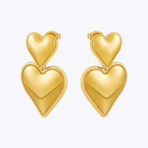 Gold Heart Pearl Drop Earrings