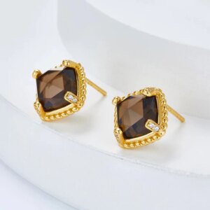 Smoky Quartz Square Earrings