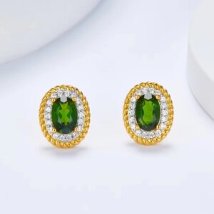 Green Zircon Oval Stud Earrings