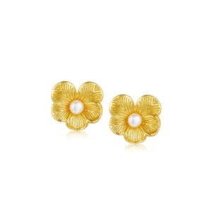 Gold Plated Pearl Flower Stud Earrings