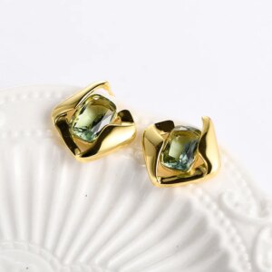 Green Crystal Gold Earrings
