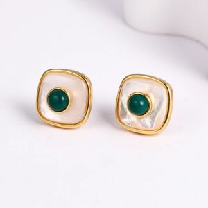 Green Agate Square Earrings