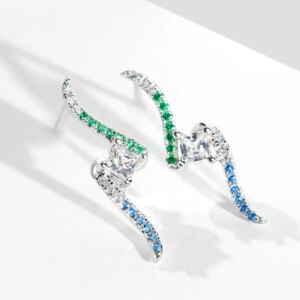 Silver Zircon Geometric Earrings