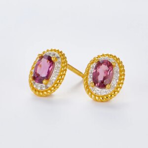 Red Garnet Oval Silver Earrings