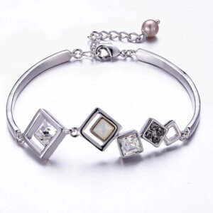 Rhodium Plated Geometric Crystal Cuff Bracelet