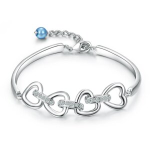 Romantic Heart Charm Bangle Bracelet