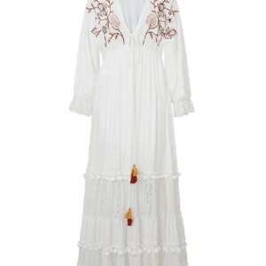 Close-up of embroidery on boho maxi dress