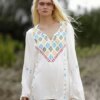 Embroidered Tassel V-Neck Blouse