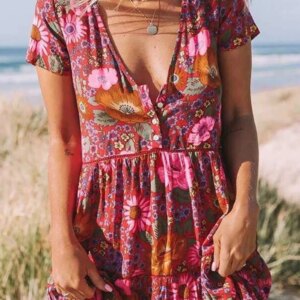 Floral V-Neck Printed Dress
