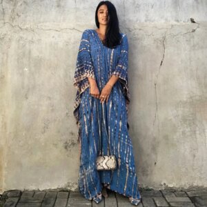 Ocean wave blue tie dye boho dress
