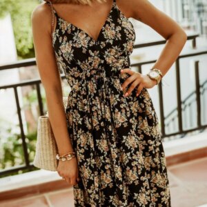 Maxi floral dress shown in five size options S to XXL