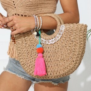 Straw Half-Moon Beach Bag