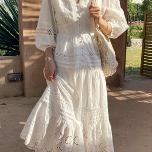 Floral Embroidery Tiered Dress