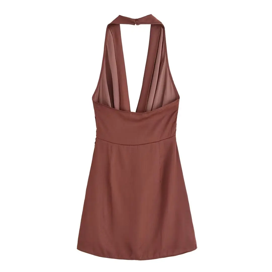 2025 new summer women's clothing casual fashion comfortable slim sexy inlaid backless midi halter neck short dress