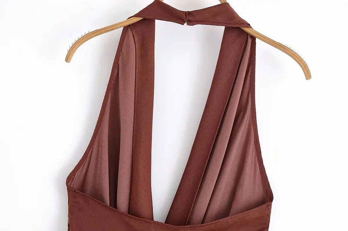 2025 new summer women's clothing casual fashion comfortable slim sexy inlaid backless midi halter neck short dress