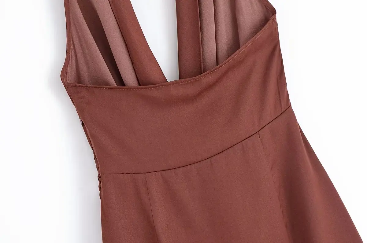 2025 new summer women's clothing casual fashion comfortable slim sexy inlaid backless midi halter neck short dress