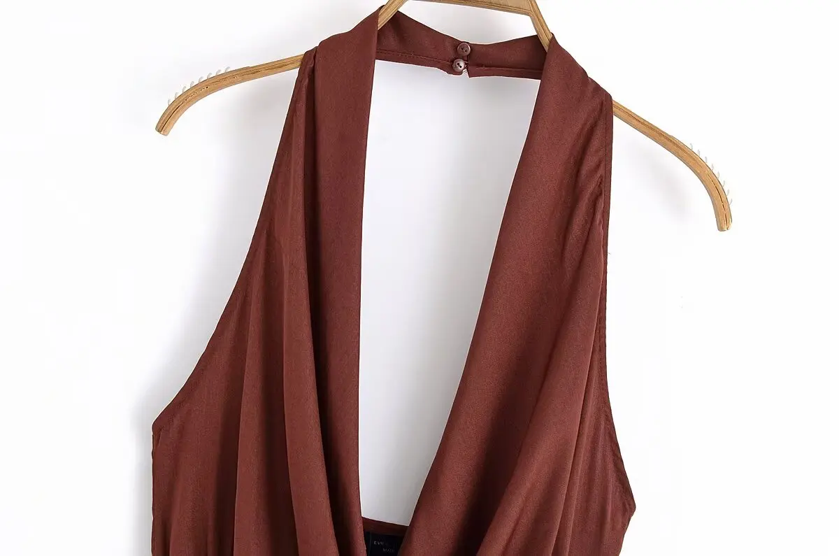 2025 new summer women's clothing casual fashion comfortable slim sexy inlaid backless midi halter neck short dress