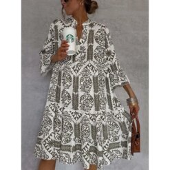 Bohemia Printed Knee Length Dresses for Women 2026 Spring Summer