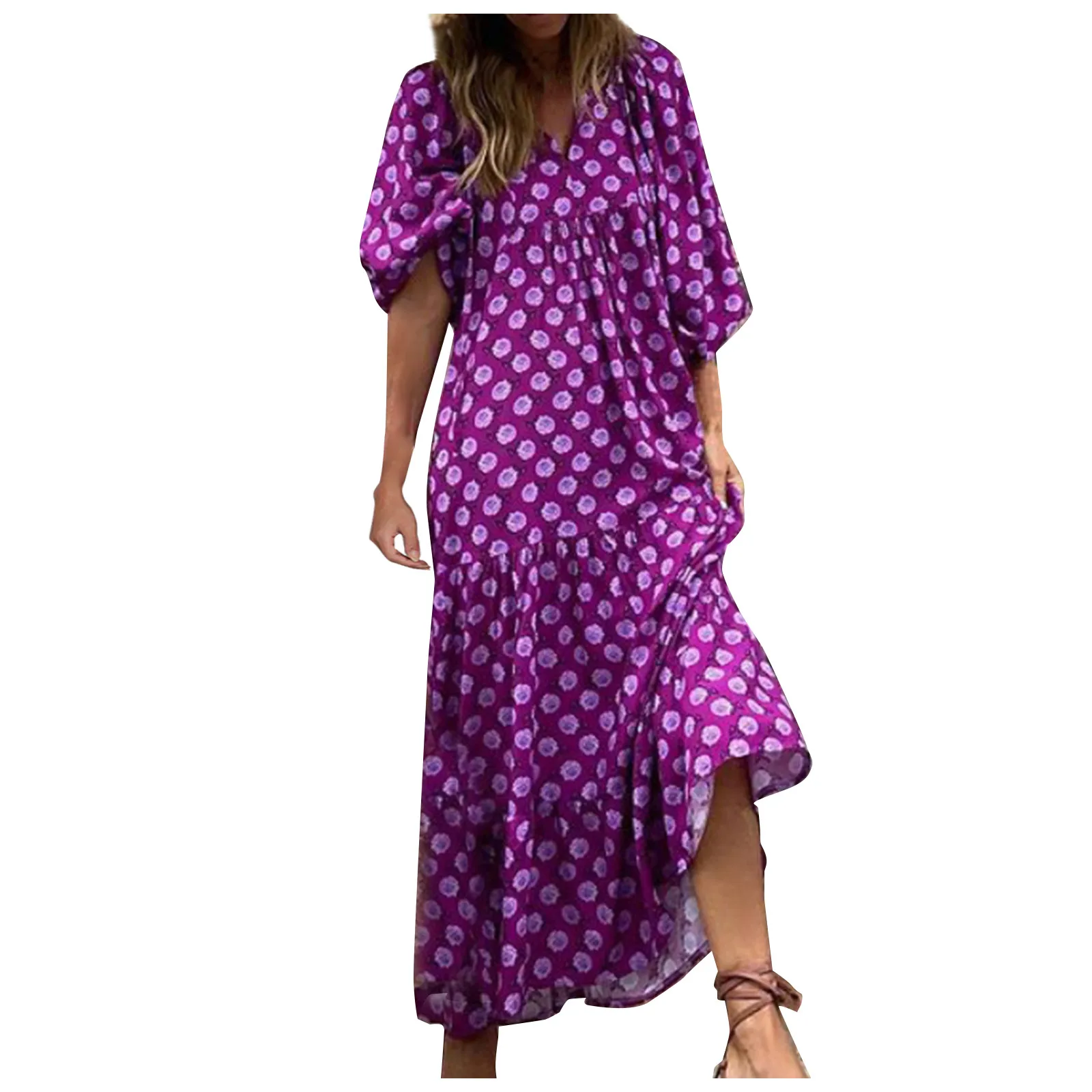 Women Bohemia Casual Dress Summer Geometric Print Neckline Lace-up Puff Sleeves Long Dresess Holiday Beach Robe A-Line Vestidos Women Bohemia Casual Dress Summer Geometric Print Neckline Lace-up Puff Sleeves Long Dresess Holiday Beach Robe A-Line Vestidos