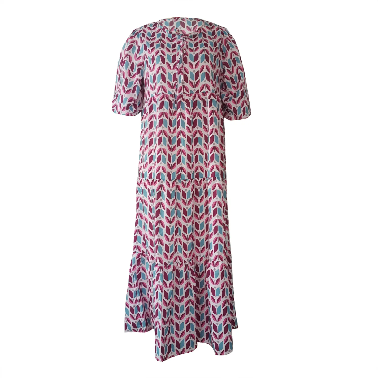 Women Bohemia Casual Dress Summer Geometric Print Neckline Lace-up Puff Sleeves Long Dresess Holiday Beach Robe A-Line Vestidos Women Bohemia Casual Dress Summer Geometric Print Neckline Lace-up Puff Sleeves Long Dresess Holiday Beach Robe A-Line Vestidos