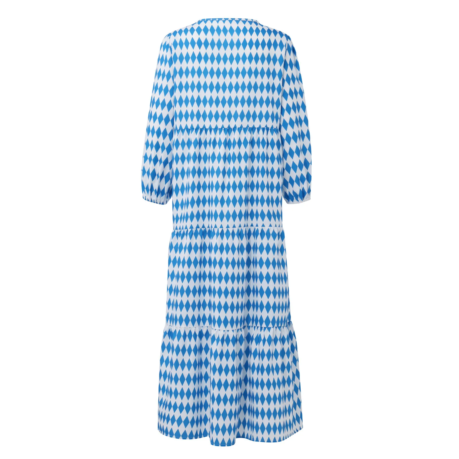 Women Bohemia Casual Dress Summer Geometric Print Neckline Lace-up Puff Sleeves Long Dresess Holiday Beach Robe A-Line Vestidos Women Bohemia Casual Dress Summer Geometric Print Neckline Lace-up Puff Sleeves Long Dresess Holiday Beach Robe A-Line Vestidos