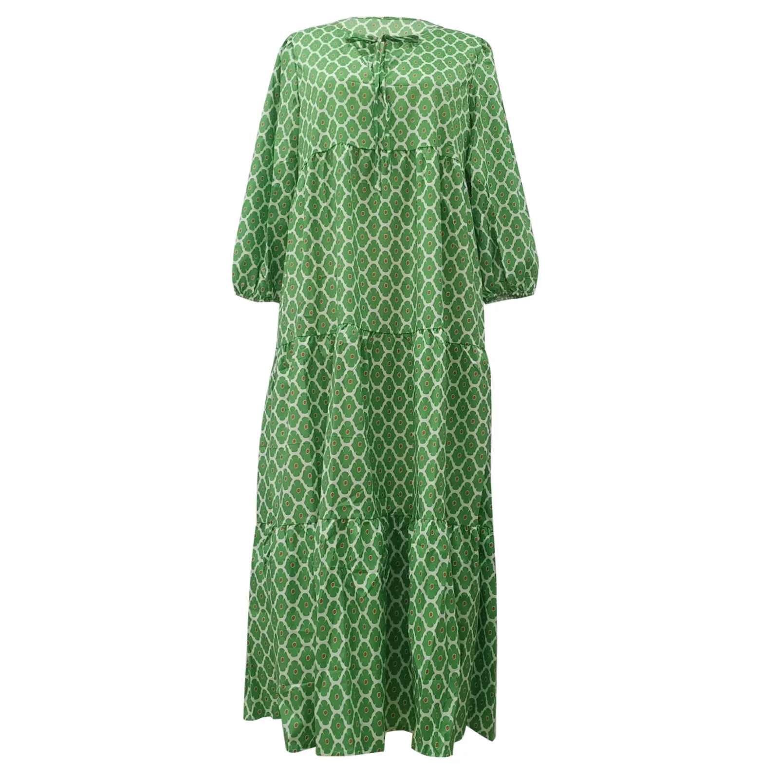 Women Bohemia Casual Dress Summer Geometric Print Neckline Lace-up Puff Sleeves Long Dresess Holiday Beach Robe A-Line Vestidos Women Bohemia Casual Dress Summer Geometric Print Neckline Lace-up Puff Sleeves Long Dresess Holiday Beach Robe A-Line Vestidos