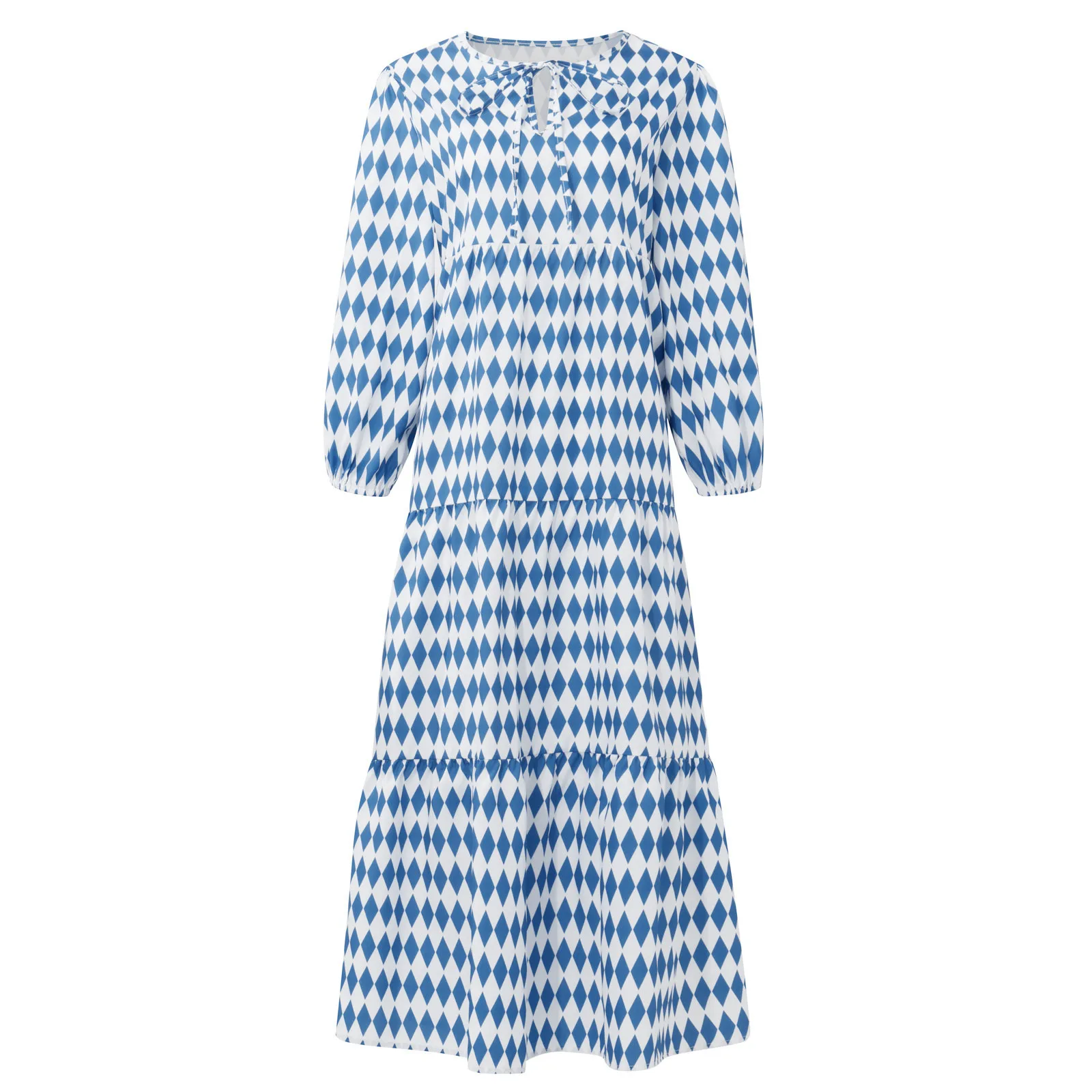 Women Bohemia Casual Dress Summer Geometric Print Neckline Lace-up Puff Sleeves Long Dresess Holiday Beach Robe A-Line Vestidos Women Bohemia Casual Dress Summer Geometric Print Neckline Lace-up Puff Sleeves Long Dresess Holiday Beach Robe A-Line Vestidos