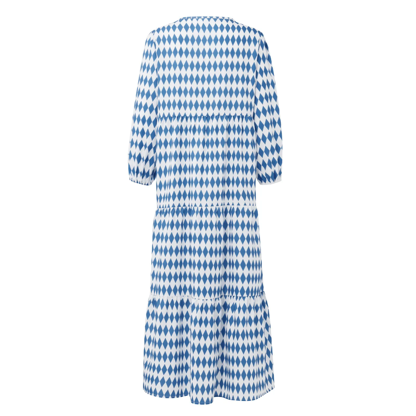 Women Bohemia Casual Dress Summer Geometric Print Neckline Lace-up Puff Sleeves Long Dresess Holiday Beach Robe A-Line Vestidos Women Bohemia Casual Dress Summer Geometric Print Neckline Lace-up Puff Sleeves Long Dresess Holiday Beach Robe A-Line Vestidos