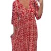 Women s Summer Bohemian Midi Dress Floral Print Half Sleeve V Neck Elastic Waist Loose Beach Dress
