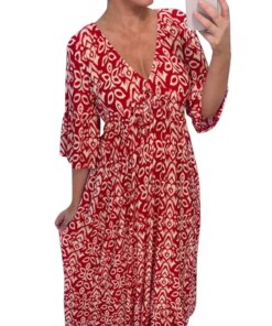 Women Summer Bohemian Midi Dress Floral Print Half Sleeve V-Neck