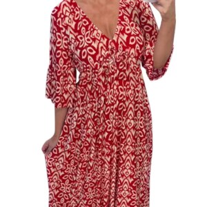 Women s Summer Bohemian Midi Dress Floral Print Half Sleeve V Neck Elastic Waist Loose Beach Dress