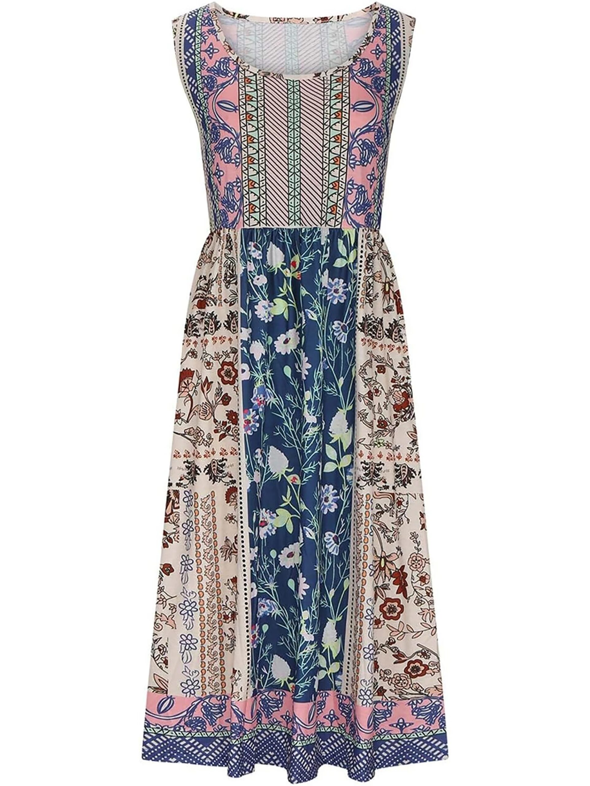 2025 summer new! Women's sleeveless Bohemian floral casual beach MIDI sundress with pockets flowing and loose