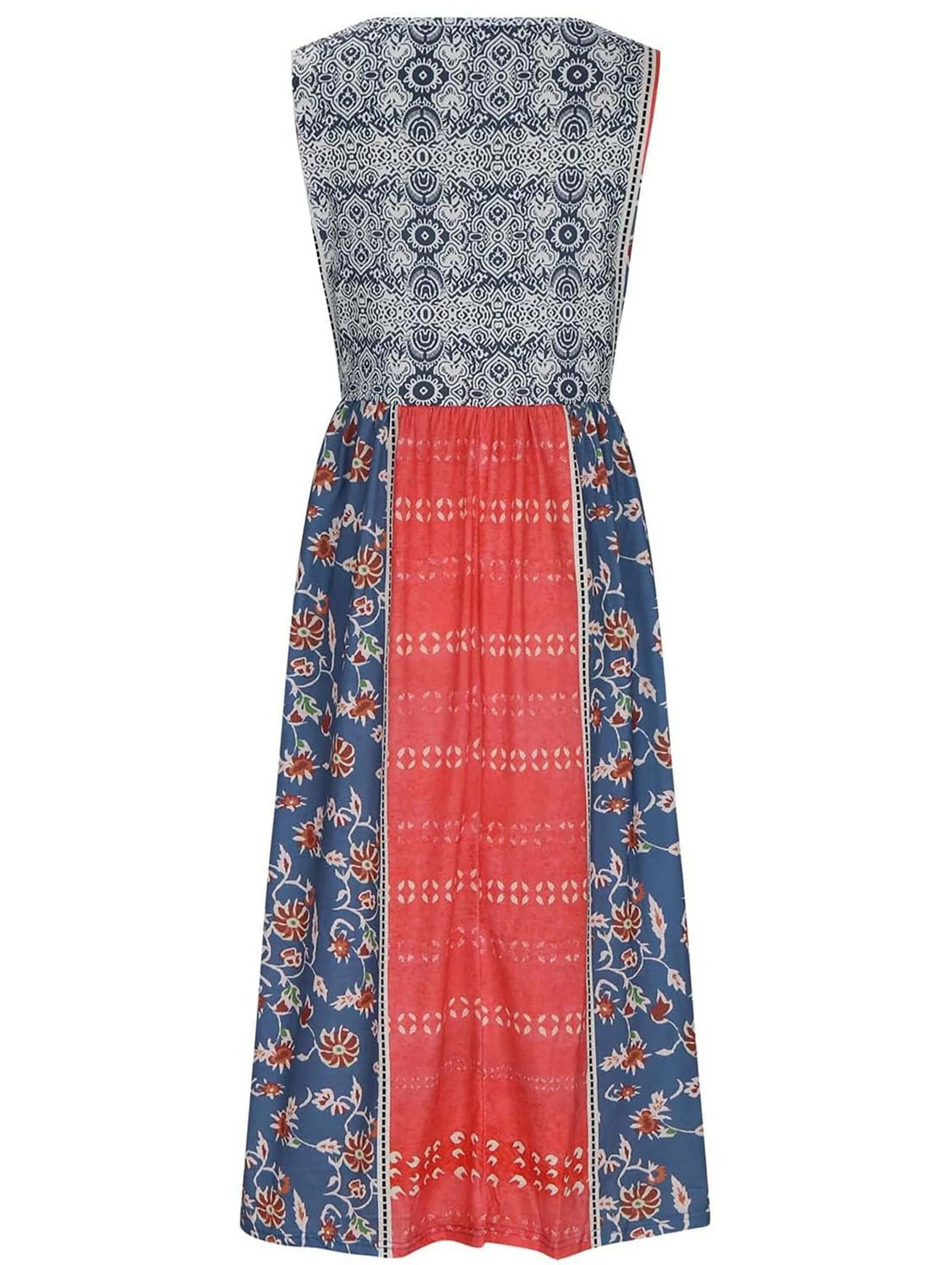 2025 summer new! Women's sleeveless Bohemian floral casual beach MIDI sundress with pockets flowing and loose