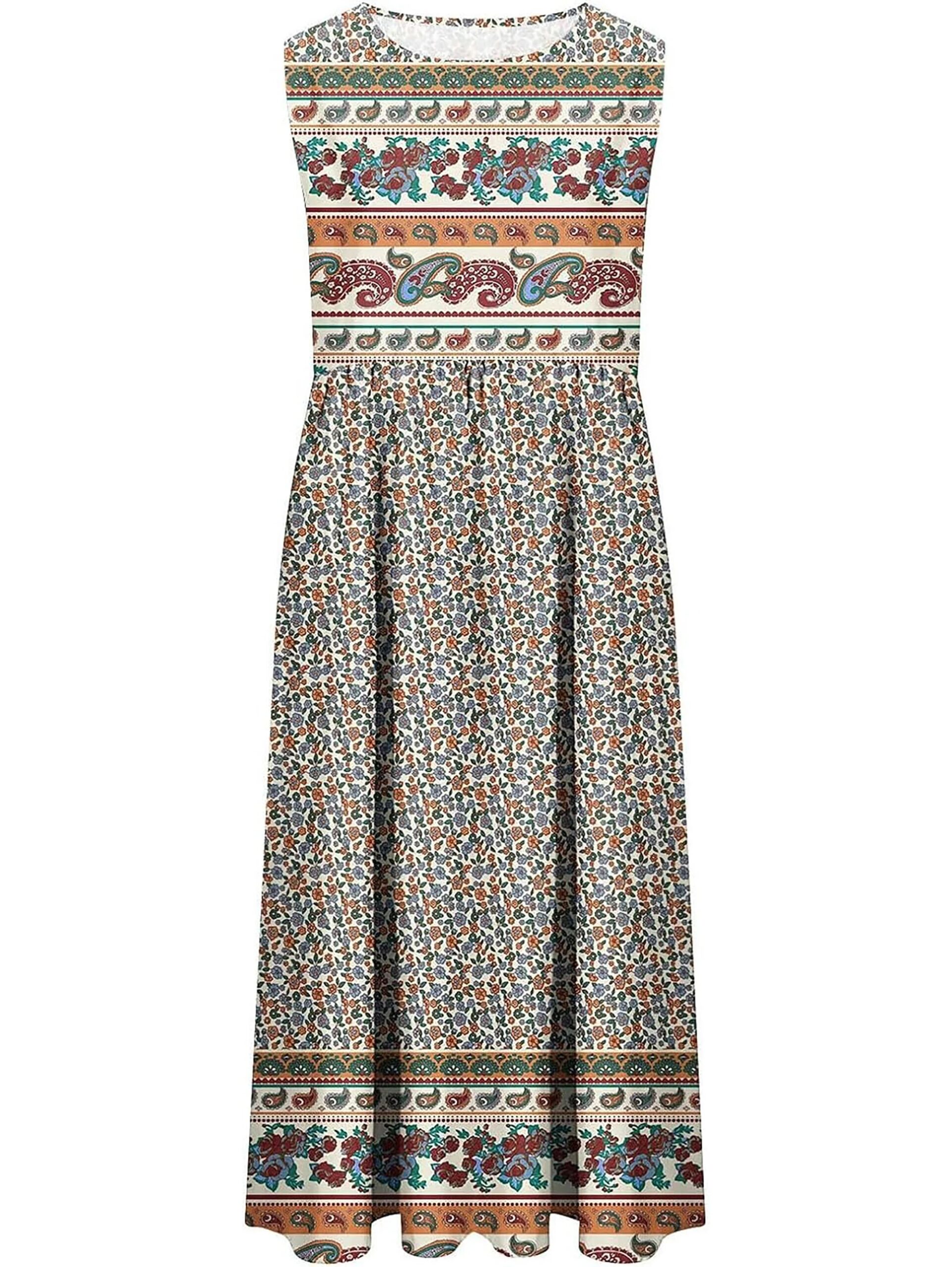 2025 summer new! Women's sleeveless Bohemian floral casual beach MIDI sundress with pockets flowing and loose