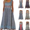 2025 summer new! Women's sleeveless Bohemian floral casual beach MIDI sundress with pockets flowing and loose