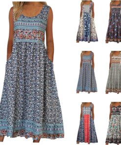2026 Summer New Womens Sleeveless Bohemian Floral Casual Beach Midi