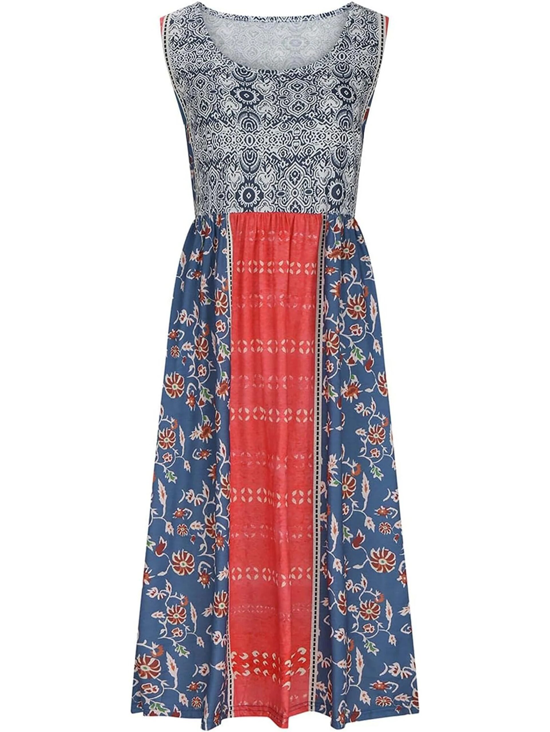 2025 summer new! Women's sleeveless Bohemian floral casual beach MIDI sundress with pockets flowing and loose