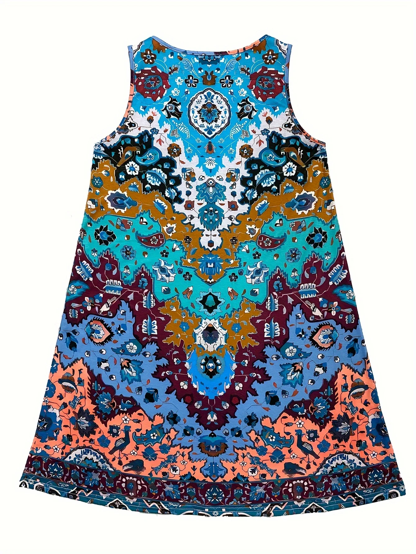 Women's Bohemian Sleeveless Round Neck Dress A Line Knee Female Clothing Casual Floral Midi Dress Dresses Summer Wear For Women