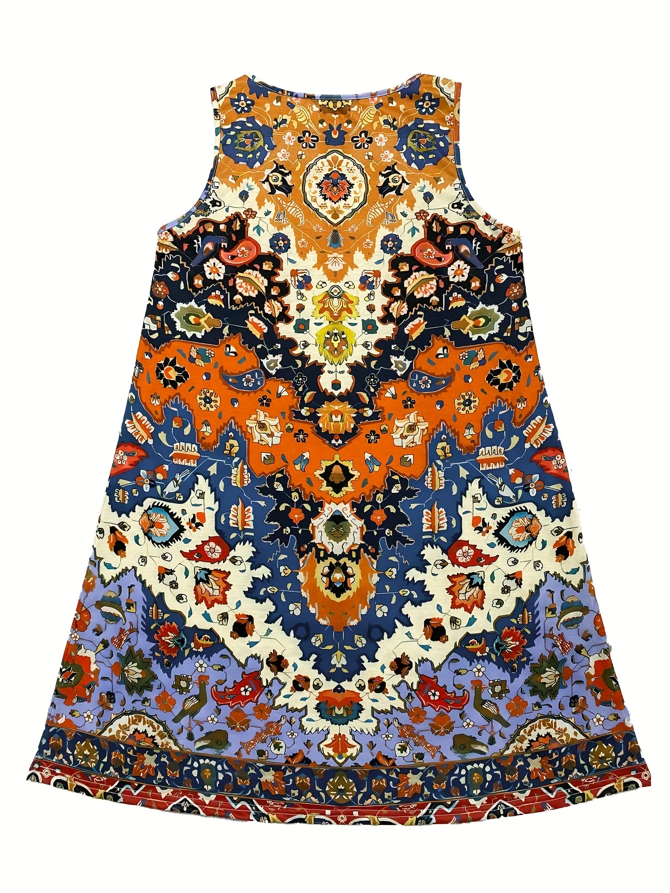 Women's Bohemian Sleeveless Round Neck Dress A Line Knee Female Clothing Casual Floral Midi Dress Dresses Summer Wear For Women