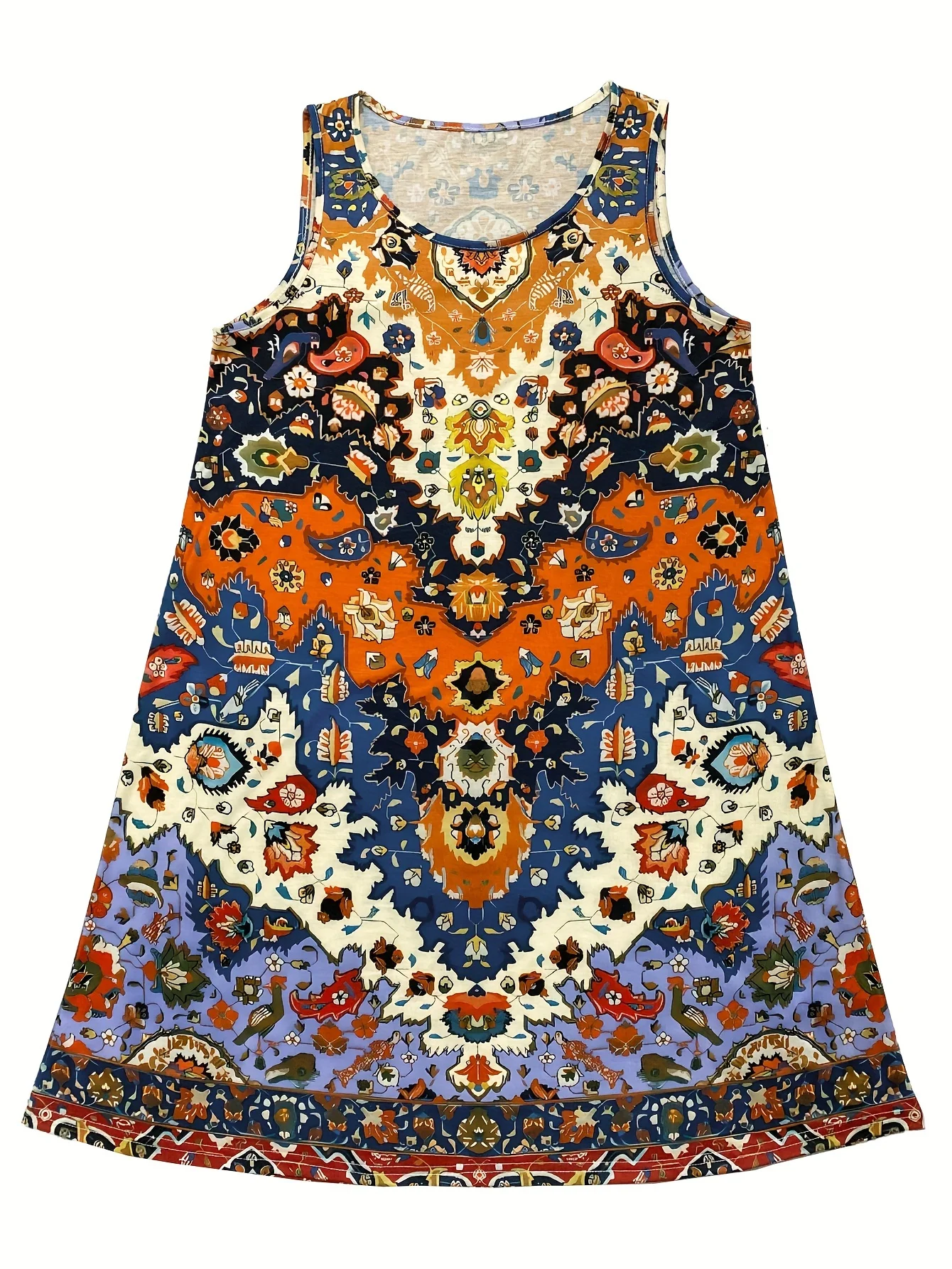 Women's Bohemian Sleeveless Round Neck Dress A Line Knee Female Clothing Casual Floral Midi Dress Dresses Summer Wear For Women