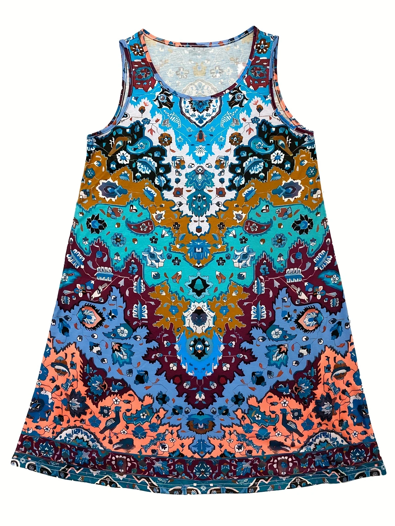 Women's Bohemian Sleeveless Round Neck Dress A Line Knee Female Clothing Casual Floral Midi Dress Dresses Summer Wear For Women