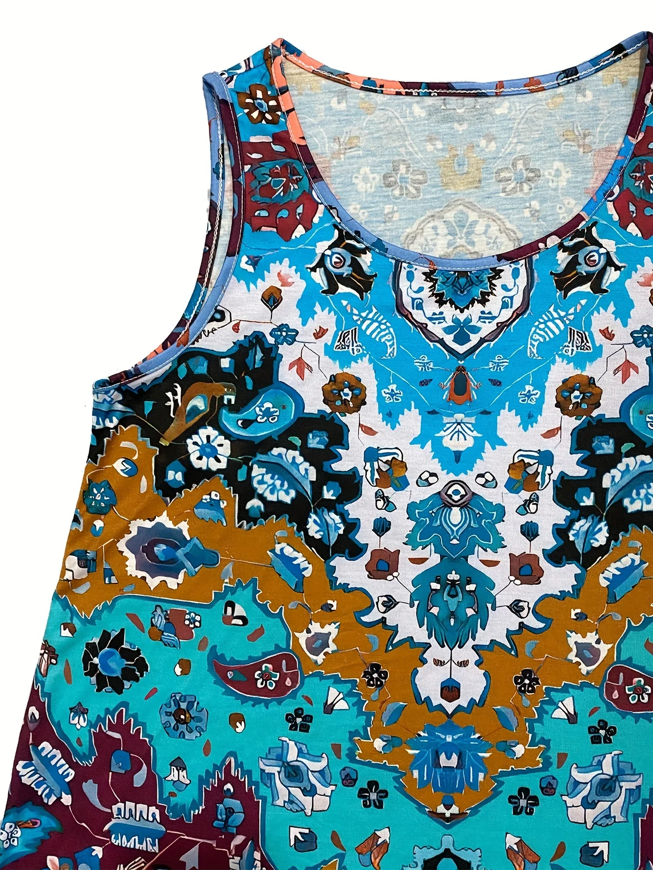 Women's Bohemian Sleeveless Round Neck Dress A Line Knee Female Clothing Casual Floral Midi Dress Dresses Summer Wear For Women