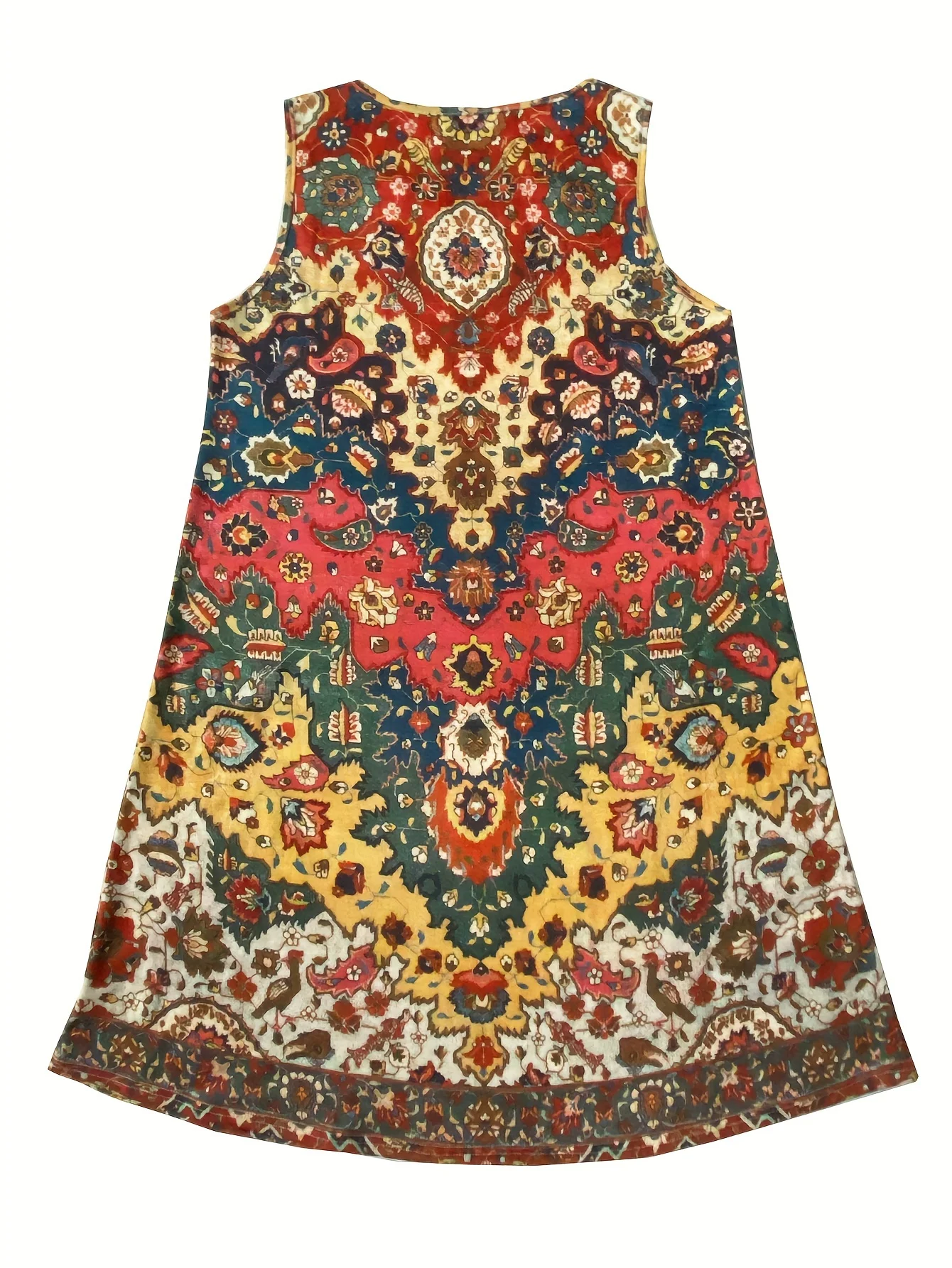 Women's Bohemian Sleeveless Round Neck Dress A Line Knee Female Clothing Casual Floral Midi Dress Dresses Summer Wear For Women