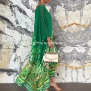 Spring Summer Chiffon Long Dress Women Midi Dresses Female Long Sleeve Printed Loose Casual Dressess,Boho Holiday Beach Skirt