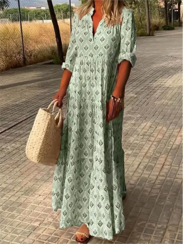 Women Fashion Boho Print Long Dress Autumn Long Sleeve V Neck Vintage Dresses Casual Loose Holiday Comfortable Dress Robe Femme 3 32246 ph5yes