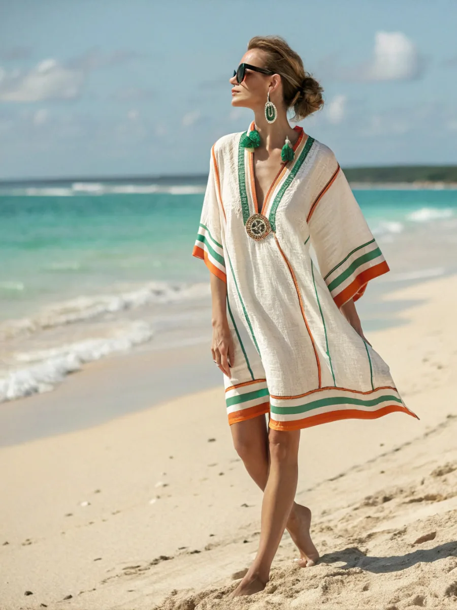 Summer Loose Bat Sleeves Womens Bohemian Print Beach Vacation Versatile Style Dress For Women's Camping Casual Temperament Dress
