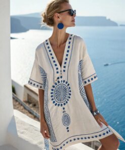 Summer Loose Bat Sleeves Womens Bohemian Print Beach Vacation